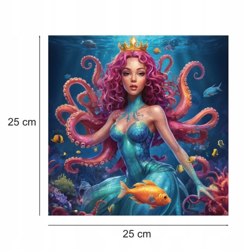 puzzle kobieta ośmiornica , ośmiornica , krajobraz podwodny , 25x25cm , kwadratowe puzzle, nieregularne kształty, puzzle drewniane, 150 elementów