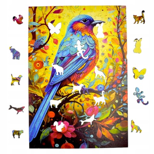 puzzle ptak 160 elementów, puzzle drewniane, mruu&amp;pruu puzzle, ptak, kolorowe puzzle ptak, układanka drewniana