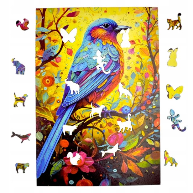 puzzle ptak 160 elementów, puzzle drewniane, mruu&amp;pruu puzzle, ptak, kolorowe puzzle ptak, układanka drewniana