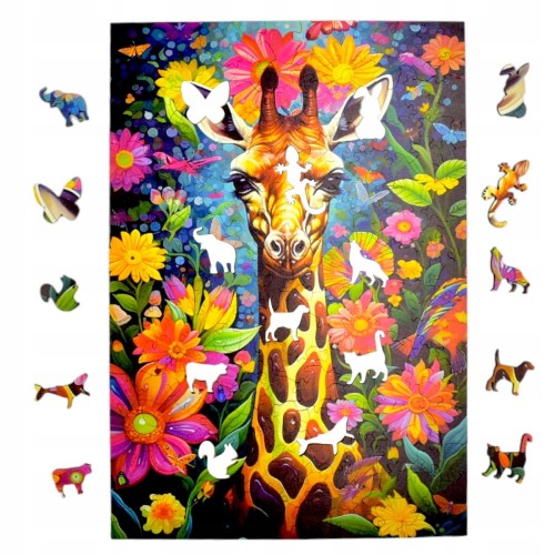 puzzle żyrafa 160 elementów, puzzle drewniane, mruu&amp;pruu puzzle, żyrafa, kolorowe puzzle żyrafa
