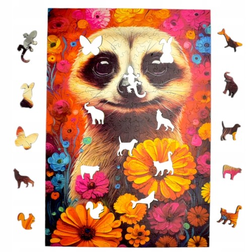 puzzle surykatka 160 elementów, puzzle drewniane, mruu&amp;pruu puzzle, surykatka, kolorowe puzzle surykatka