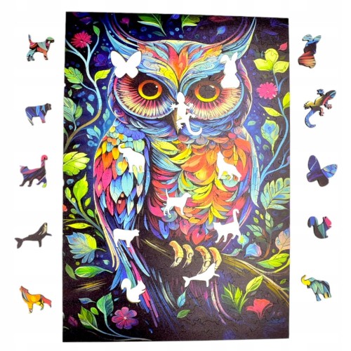 puzzle sowa 160 elementów, puzzle drewniane, mruu&amp;pruu puzzle, sowa, kolorowe puzzle sowa