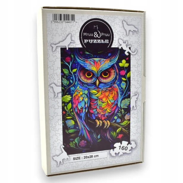 puzzle sowa 160 elementów, puzzle drewniane, mruu&amp;pruu puzzle, sowa, kolorowe puzzle sowa