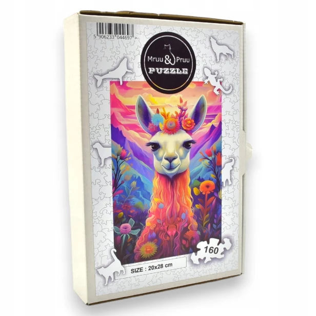 puzzle lama 160 elementów, puzzle drewniane, mruu&amp;pruu puzzle, lama, kolorowe puzzle lama