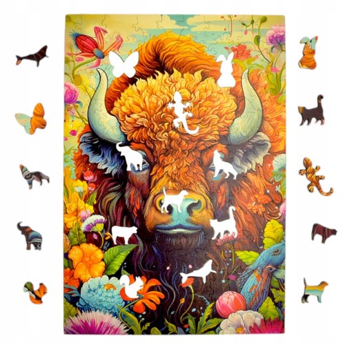 puzzle bizon 160 elementów, puzzle drewniane, mruu&amp;pruu puzzle, bizon, kolorowe puzzle bizon