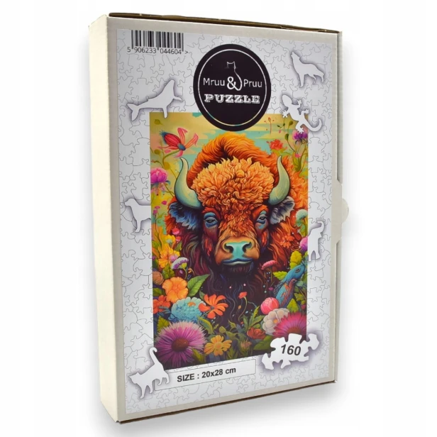 puzzle bizon 160 elementów, puzzle drewniane, mruu&amp;pruu puzzle, bizon, kolorowe puzzle bizon