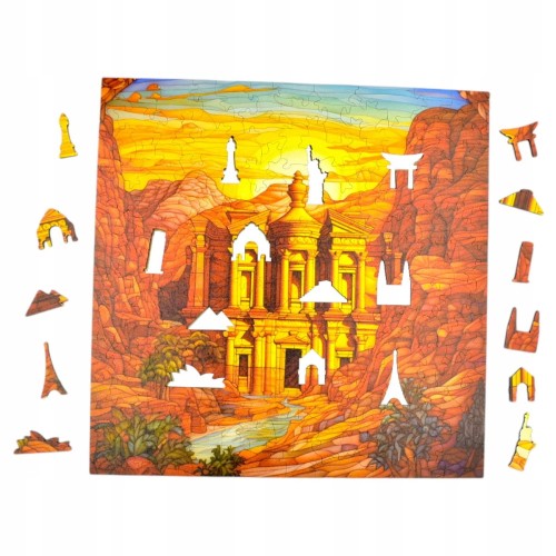 puzzle petra w jordanii 150 elementów, puzzle drewniane, mruu&amp;pruu puzzle, petra w jordanii, kolorowe puzzle petra w jordanii, witraż