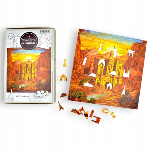 puzzle petra w jordanii 150 elementów, puzzle drewniane, mruu&amp;pruu puzzle, petra w jordanii, kolorowe puzzle petra w jordanii, witraż
