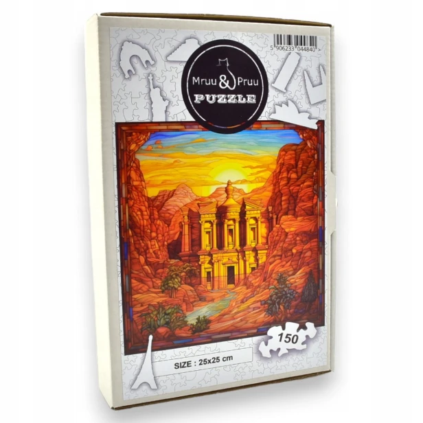 puzzle petra w jordanii 150 elementów, puzzle drewniane, mruu&amp;pruu puzzle, petra w jordanii, kolorowe puzzle petra w jordanii, witraż