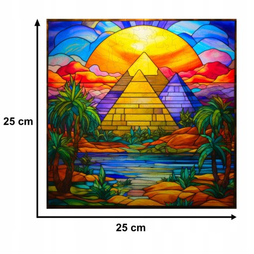 puzzle piramidy w gizie 150 elementów, puzzle drewniane, mruu&amp;pruu puzzle, piramidy w gizie, kolorowe puzzle piramidy w gizie, witraż