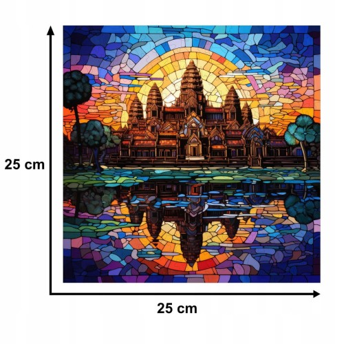 puzzle angkor wat 150 elementów, puzzle drewniane, mruu&amp;pruu puzzle, angkor wat, kolorowe puzzle angkor wat, witraż