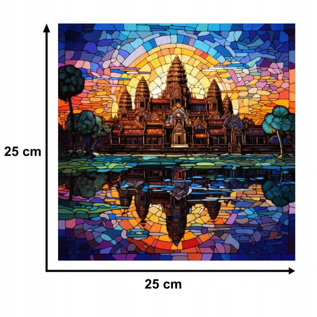 puzzle angkor wat 150 elementów, puzzle drewniane, mruu&amp;pruu puzzle, angkor wat, kolorowe puzzle angkor wat, witraż