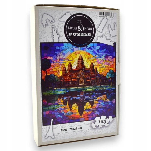 puzzle angkor wat 150 elementów, puzzle drewniane, mruu&amp;pruu puzzle, angkor wat, kolorowe puzzle angkor wat, witraż