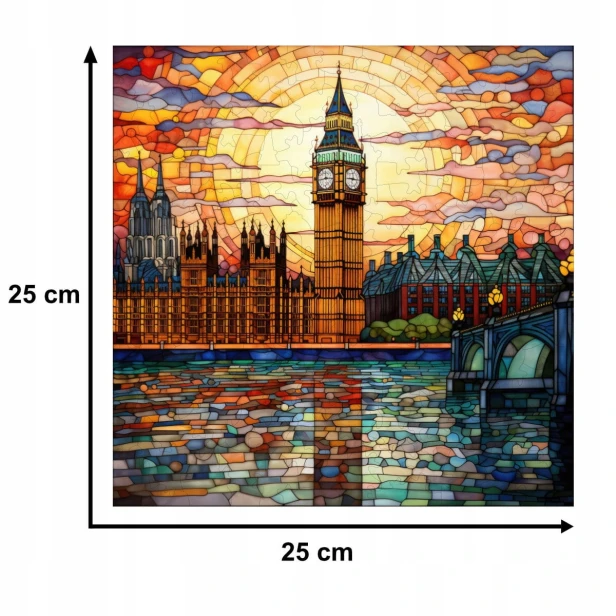 puzzle big ben 150 elementów, puzzle drewniane, mruu&amp;pruu puzzle, big ben, kolorowe puzzle big ben, witraż