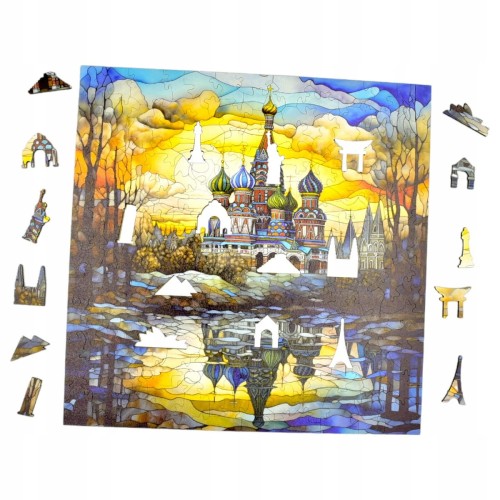 puzzle cerkiew na krwi 150 elementów, puzzle drewniane, mruu&amp;pruu puzzle, cerkiew na krwi, kolorowe puzzle cerkiew na krwi, witraż