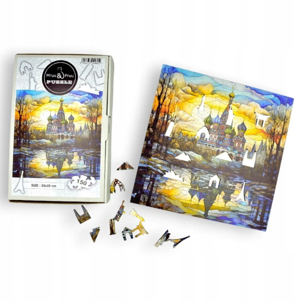 puzzle cerkiew na krwi 150 elementów, puzzle drewniane, mruu&amp;pruu puzzle, cerkiew na krwi, kolorowe puzzle cerkiew na krwi, witraż