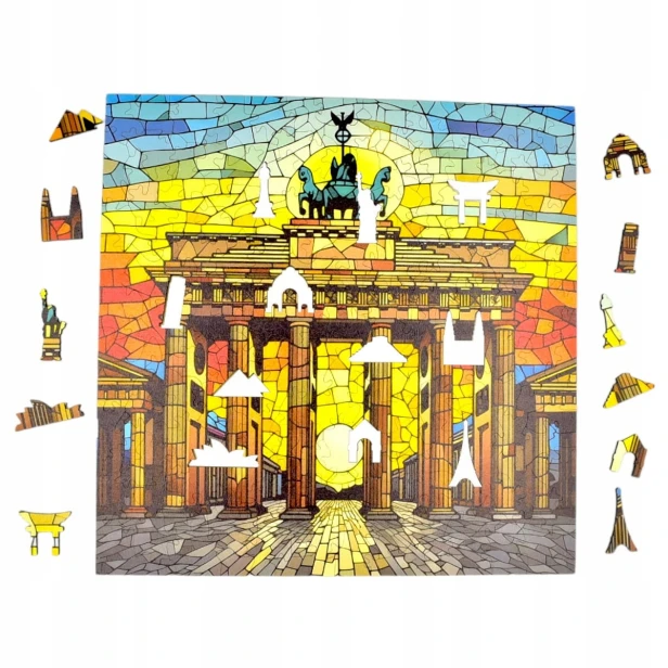 puzzle brama brandenburska 150 elementów, puzzle drewniane, mruu&amp;pruu puzzle, brama brandenburska, kolorowe puzzle brama brandenburska, witraż