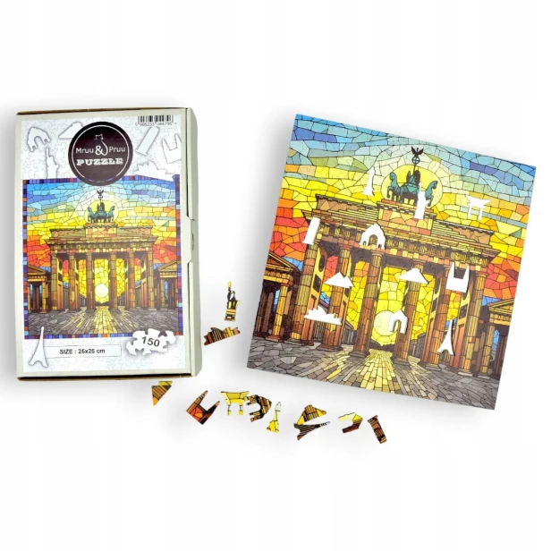 puzzle brama brandenburska 150 elementów, puzzle drewniane, mruu&amp;pruu puzzle, brama brandenburska, kolorowe puzzle brama brandenburska, witraż