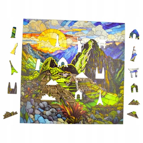 puzzle machu picchu 150 elementów, puzzle drewniane, mruu&amp;pruu puzzle, machu picchu, kolorowe puzzle machu picchu, witraż