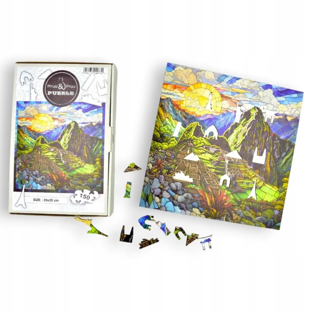 puzzle machu picchu 150 elementów, puzzle drewniane, mruu&amp;pruu puzzle, machu picchu, kolorowe puzzle machu picchu, witraż