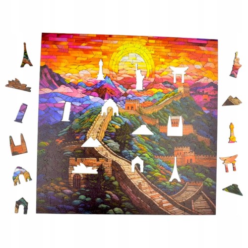 puzzle mur chiński 150 elementów, puzzle drewniane, mruu&amp;pruu puzzle, mur chiński, kolorowe puzzle mur chiński, witraż