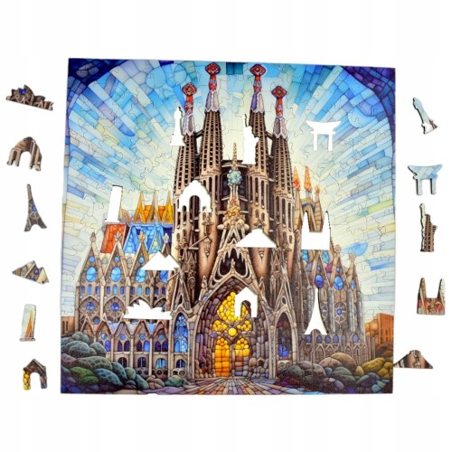 puzzle sagrada familia 150 elementów, puzzle drewniane, mruu&amp;pruu puzzle, sagrada familia, kolorowe puzzle sagrada familia, witraż