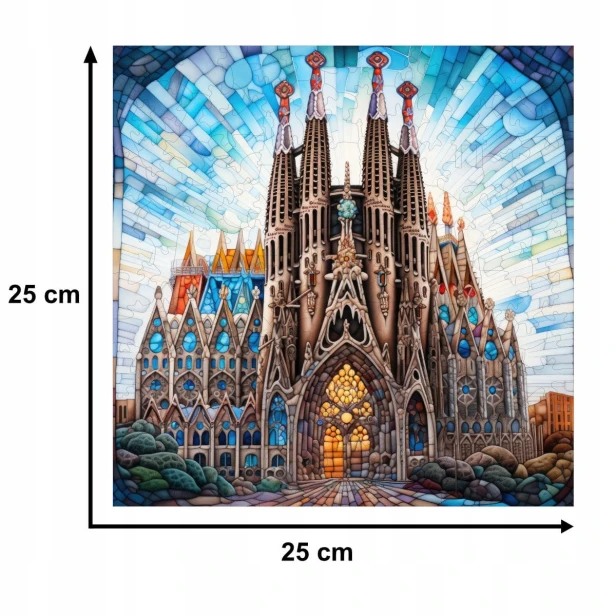 puzzle sagrada familia 150 elementów, puzzle drewniane, mruu&amp;pruu puzzle, sagrada familia, kolorowe puzzle sagrada familia, witraż