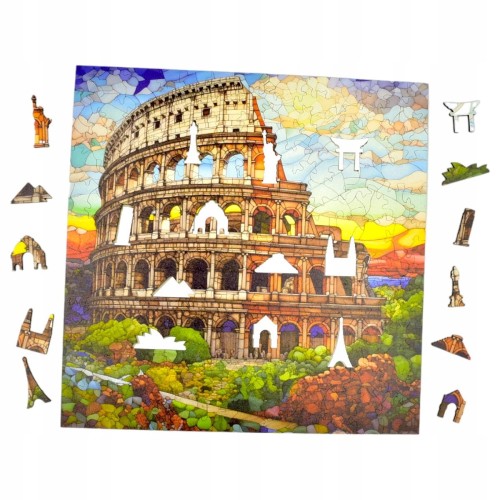 puzzle koloseum 150 elementów, puzzle drewniane, mruu&amp;pruu puzzle, koloseum, kolorowe puzzle koloseum, witraż