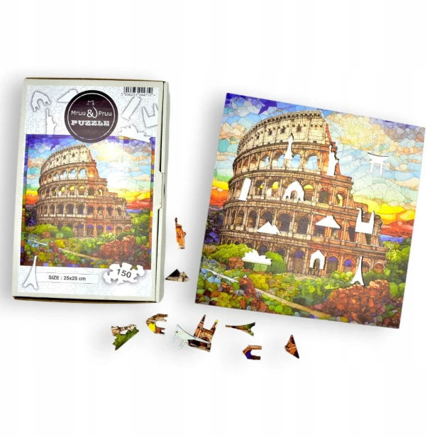 puzzle koloseum 150 elementów, puzzle drewniane, mruu&amp;pruu puzzle, koloseum, kolorowe puzzle koloseum, witraż