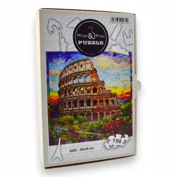 puzzle koloseum 150 elementów, puzzle drewniane, mruu&amp;pruu puzzle, koloseum, kolorowe puzzle koloseum, witraż