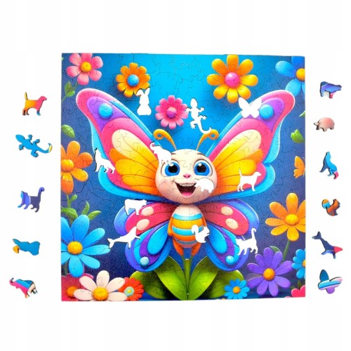 puzzle motyl 150 elementów, puzzle drewniane, mruu&amp;pruu puzzle, motylek dla dzieci, kolorowy motylek