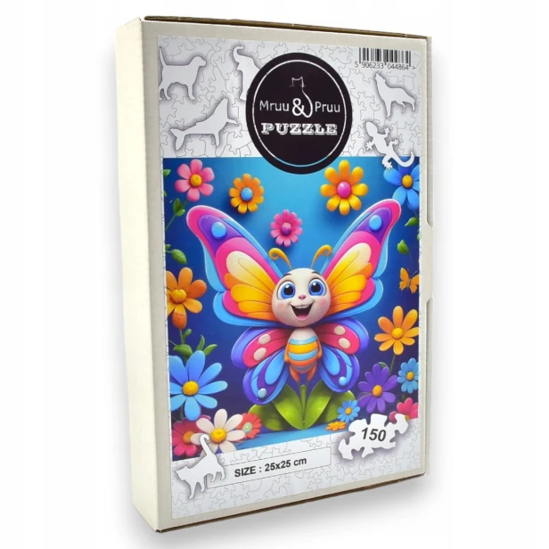 puzzle motyl 150 elementów, puzzle drewniane, mruu&amp;pruu puzzle, motylek dla dzieci, kolorowy motylek