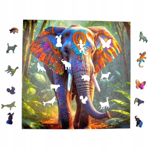 puzzle słoń 150 elementów, puzzle drewniane, mruu&amp;pruu puzzle, słoń w dżungli