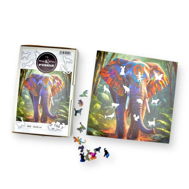 puzzle słoń 150 elementów, puzzle drewniane, mruu&amp;pruu puzzle, słoń w dżungli