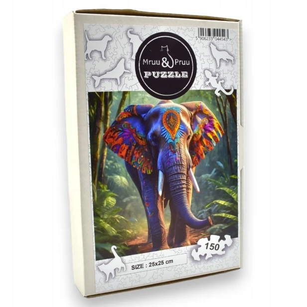 puzzle słoń 150 elementów, puzzle drewniane, mruu&amp;pruu puzzle, słoń w dżungli