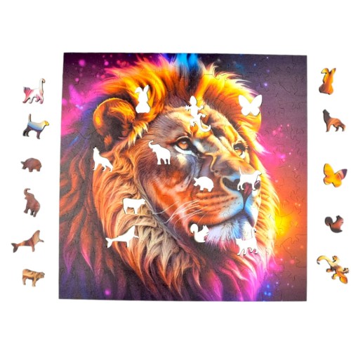 puzzle lew 150 elementów, puzzle drewniane, mruu&amp;pruu puzzle