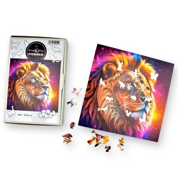 puzzle lew 150 elementów, puzzle drewniane, mruu&amp;pruu puzzle