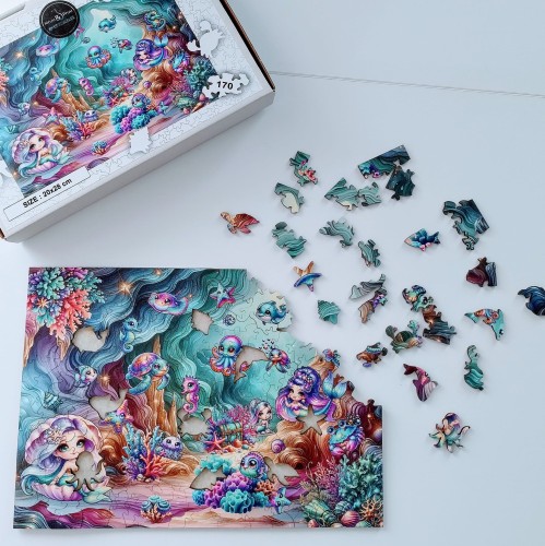 puzzle podwodny świat, puzzle drewniane syrenka, puzzle syrenka, mruupruu