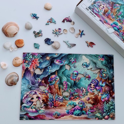 puzzle podwodny świat, puzzle drewniane syrenka, puzzle syrenka, mruupruu
