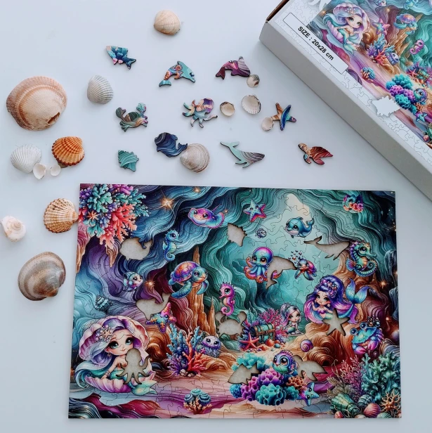 puzzle podwodny świat, puzzle drewniane syrenka, puzzle syrenka, mruupruu