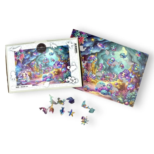 puzzle podwodny świat, puzzle drewniane syrenka, puzzle syrenka, mruupruu