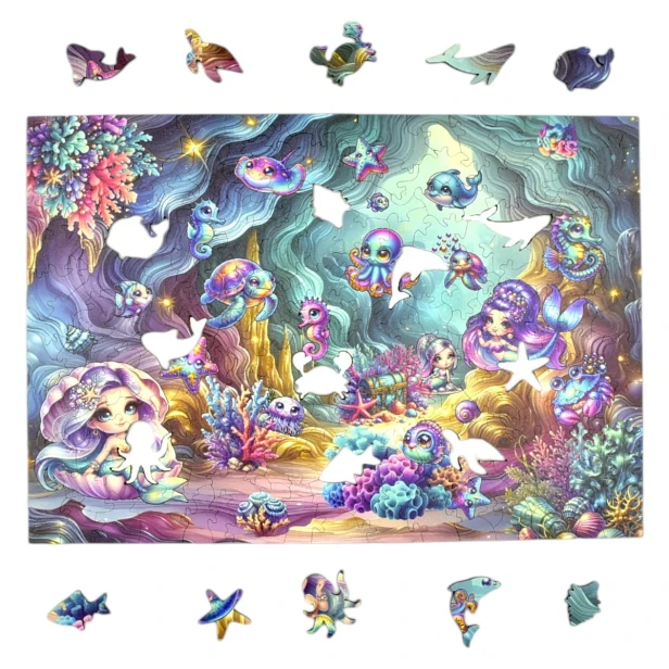 puzzle podwodny świat, puzzle drewniane syrenka, puzzle syrenka, mruupruu