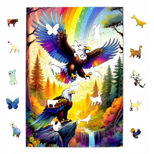 Puzzle Orzeł 160 elementów Układanka drewniana Mruu&amp;Pruu, puzzle orzeł, kolorowy orzeł, puzzle drewniane orzeł