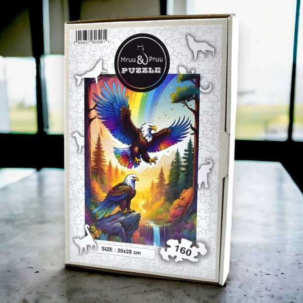 Puzzle Orzeł 160 elementów Układanka drewniana Mruu&amp;Pruu, puzzle orzeł, kolorowy orzeł, puzzle drewniane orzeł